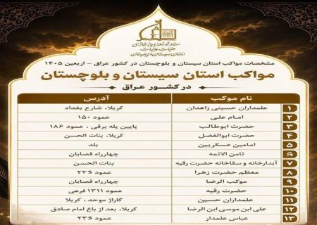 اعلام جزئیات ۱۳ موکب سیستان‌وبلوچستان در کشور عراق
